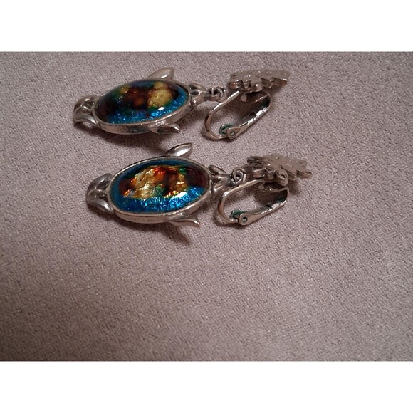 Vintage Celebrity Foil Glass Dangle Earrings - Picture 3 of 7